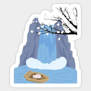 Sleeping cat under blooming tree Sticker